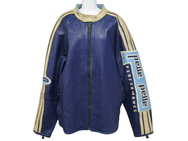 pellepelle ペレペレ レザージャケット サイズ42 刺繍デザイン ブルー 
