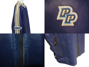 pellepelle ペレペレ レザージャケット サイズ42 刺繍デザイン ブルー ホワイト ヴィンテージ 美品 中古 4c072784