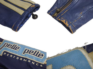pellepelle ペレペレ レザージャケット サイズ42 刺繍デザイン ブルー ホワイト ヴィンテージ 美品 中古 4c072784
