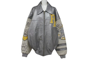 pellepelle ペレペレ レザージャケット サイズ46 刺繍デザイン シルバー ホワイト ヴィンテージ 良品 中古 4c072792
