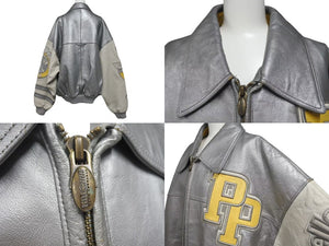 pellepelle ペレペレ レザージャケット サイズ46 刺繍デザイン シルバー ホワイト ヴィンテージ 良品 中古 4c072792