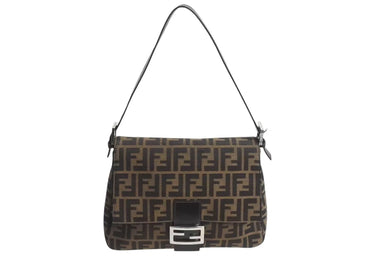 極美品 FENDI フェンディ ズッカ柄 マンマバケット ワンショルダーバッグ ブラウン コットンキャンバス レザー ハンドバッグ ロゴ ロゴ 美品 中古 4c072821 