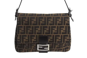極美品 FENDI フェンディ ズッカ柄 マンマバケット ワンショルダーバッグ ブラウン コットンキャンバス レザー ハンドバッグ ロゴ ロゴ 美品 中古 4c072821 