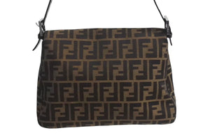 極美品 FENDI フェンディ ズッカ柄 マンマバケット ワンショルダーバッグ ブラウン コットンキャンバス レザー ハンドバッグ ロゴ ロゴ 美品 中古 4c072821 