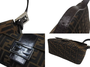 極美品 FENDI フェンディ ズッカ柄 マンマバケット ワンショルダーバッグ ブラウン コットンキャンバス レザー ハンドバッグ ロゴ ロゴ 美品 中古 4c072821 