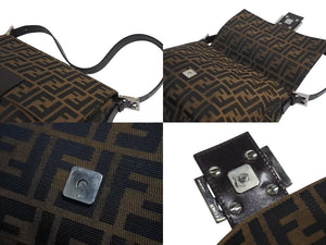 極美品 FENDI フェンディ ズッカ柄 マンマバケット ワンショルダーバッグ ブラウン コットンキャンバス レザー ハンドバッグ ロゴ ロゴ 美品 中古 4c072821 