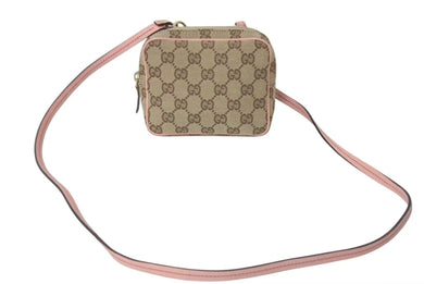 GUCCI グッチ ショルダーバッグ 120975 GGキャンバス ピンク レザー ブラウン ベージュ ゴールド金具 美品 中古 4c072832