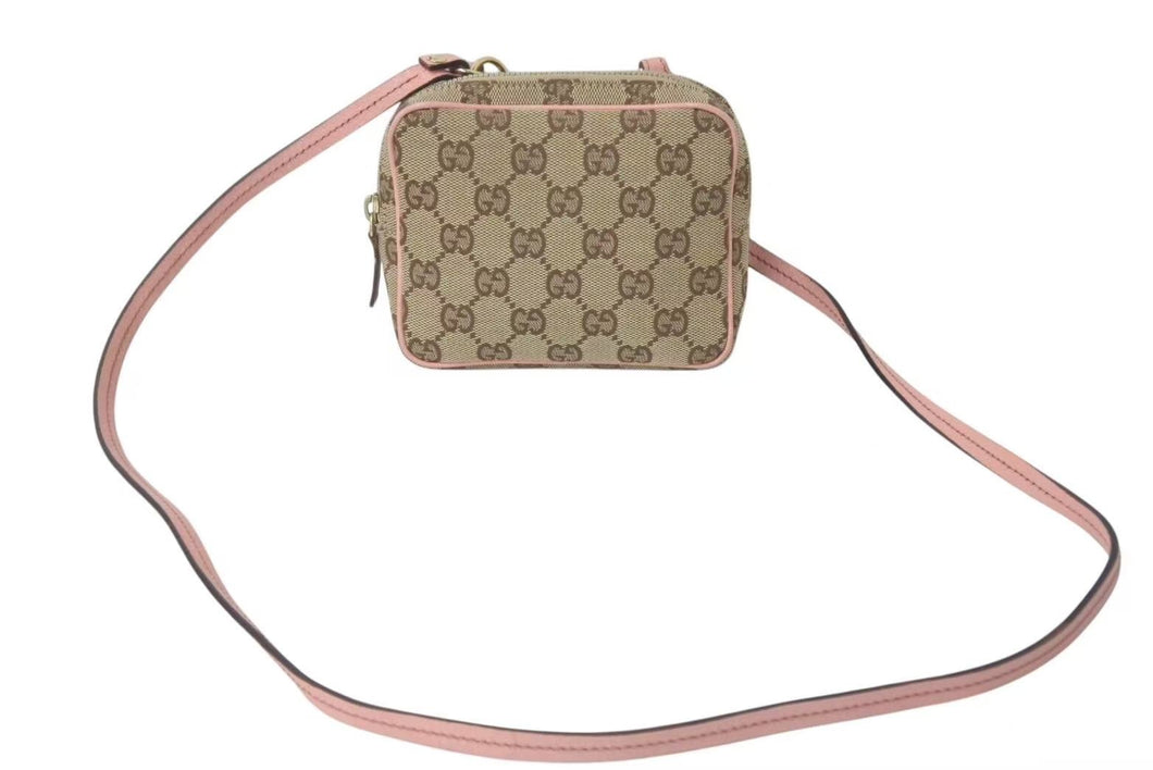 GUCCI グッチ ショルダーバッグ 120975 GGキャンバス ピンク レザー ブラウン ベージュ ゴールド金具 美品 中古 4c072832