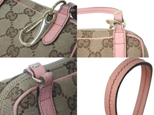 GUCCI グッチ ショルダーバッグ 120975 GGキャンバス ピンク レザー ブラウン ベージュ ゴールド金具 美品 中古 4c072832