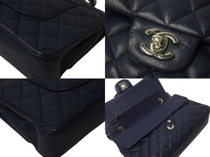 CHANEL シャネル マトラッセ25 チェーンショルダーバッグ Wフラップ Wチェーン 15番台 キャビアスキン ブルー シルバー 美品 中古 4c072839
