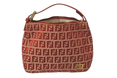 FENDI フェンディ ズッキーノ柄 ミニハンドバッグ レッドロゴ ポーチバッグ キャンバス ゴールド金具 美品 中古 4c072844 