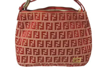 画像をギャラリービューアに読み込む, FENDI フェンディ ズッキーノ柄 ミニハンドバッグ レッドロゴ ポーチバッグ キャンバス ゴールド金具 美品 中古 4c072844 