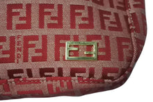 画像をギャラリービューアに読み込む, FENDI フェンディ ズッキーノ柄 ミニハンドバッグ レッドロゴ ポーチバッグ キャンバス ゴールド金具 美品 中古 4c072844 