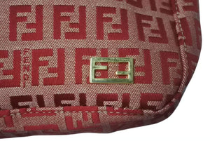 FENDI フェンディ ズッキーノ柄 ミニハンドバッグ レッドロゴ ポーチバッグ キャンバス ゴールド金具 美品 中古 4c072844 