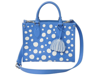 極美品 LOUIS VUITTON ルイヴィトン オンザゴーPM 2wayバッグ 草間彌生 モノグラムアンプラント M46424 ブルー ホワイト 中古 4c072846