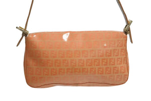 極美品 FENDI フェンディ マンマバケット ワンショルダーバッグ ズッカ柄 総柄 エナメル レザー オレンジ ゴールド金具 中古 4c072851 