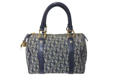ChristianDior クリスチャンディオール ハンドバッグ PZ1002 トロッター柄 キャンバス レザー ネイビー ゴールド金具 良品 中古 4c072854