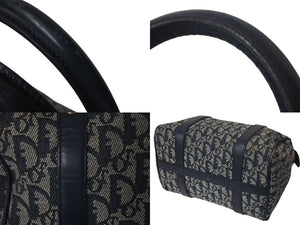ChristianDior クリスチャンディオール ハンドバッグ PZ1002 トロッター柄 キャンバス レザー ネイビー ゴールド金具 良品 中古 4c072854