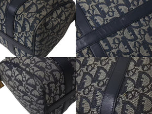 ChristianDior クリスチャンディオール ハンドバッグ PZ1002 トロッター柄 キャンバス レザー ネイビー ゴールド金具 良品 中古 4c072854
