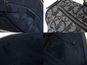 ChristianDior クリスチャンディオール ハンドバッグ PZ1002 トロッター柄 キャンバス レザー ネイビー ゴールド金具 良品 中古 4c072854
