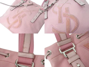 YVES SAINT LAURENT イヴサンローラン カハラ ハンドバッグ 123435 キャンバス レザー ピンク ロゴ刺繍 巾着タイプ 美品 中古 4c072857