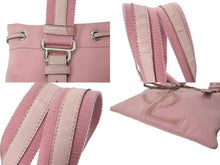 Load image into Gallery viewer, YVES SAINT LAURENT イヴサンローラン カハラ ハンドバッグ 123435 キャンバス レザー ピンク ロゴ刺繍 巾着タイプ 美品 中古 4c072857