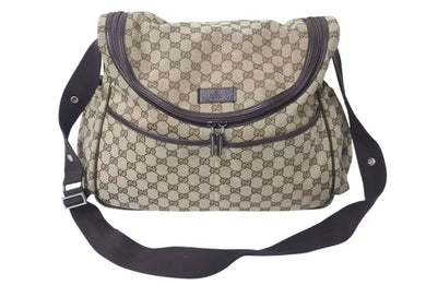 GUCCI グッチ マザーズバッグ ショルダーバッグ 123326 GGキャンバス レザー ブラウン ベージュ シルバー金具 美品 中古 4c072858