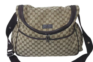 GUCCI グッチ マザーズバッグ ショルダーバッグ 123326 GGキャンバス レザー ブラウン ベージュ シルバー金具 美品 中古 4c072858