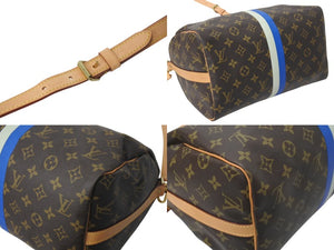 極美品 LOUIS VUITTON ルイヴィトン スピーディ バンドリエール30 ハンドバッグ イニシャル入り M41112 ブラウン ブルー 中古 4c072864