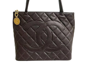 極美品 CHANEL シャネル 復刻トート ハンドバッグ 7番台 ココマーク キャビアスキン ブラウン ゴールド金具 中古 4c072870