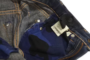 A BATHING APE アベイシングエイプ BAPE ベイプ パンツ ジーンズ JAPAN製 コットン ブルー オレンジ サイズ110 美品 中古 4c072881 
