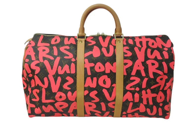 新品同様 LOUIS VUITTON ルイヴィトン モノグラム グラフティ キーポル50 ボストンバッグ ピンク スプラウス M93698 中古 4c072887