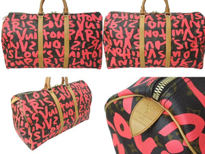 新品同様 LOUIS VUITTON ルイヴィトン モノグラム グラフティ キーポル50 ボストンバッグ ピンク スプラウス M93698 中古 4c072887