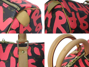 新品同様 LOUIS VUITTON ルイヴィトン モノグラム グラフティ キーポル50 ボストンバッグ ピンク スプラウス M93698 中古 4c072887