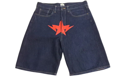 A BATHING APE アベイシングエイプ ショートパンツ パンツ デニム ブルー レッド 星サイズ L 美品 中古 4c072911 