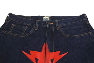 A BATHING APE アベイシングエイプ ショートパンツ パンツ デニム ブルー レッド 星サイズ L 美品 中古 4c072911 