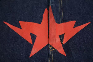 A BATHING APE アベイシングエイプ ショートパンツ パンツ デニム ブルー レッド 星サイズ L 美品 中古 4c072911 