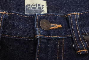 A BATHING APE アベイシングエイプ ショートパンツ パンツ デニム ブルー レッド 星サイズ L 美品 中古 4c072911 