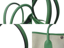 Load image into Gallery viewer, HERMES エルメス ガーデンパーティPM トートバッグ □R刻印 トワルアッシュ レザー バンブー エクリュ シルバー金具 美品 中古 4c072969