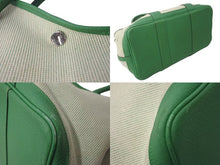 Load image into Gallery viewer, HERMES エルメス ガーデンパーティPM トートバッグ □R刻印 トワルアッシュ レザー バンブー エクリュ シルバー金具 美品 中古 4c072969