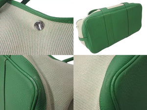 HERMES エルメス ガーデンパーティPM トートバッグ □R刻印 トワルアッシュ レザー バンブー エクリュ シルバー金具 美品 中古 4c072969
