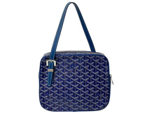 Load image into Gallery viewer, GOYARD ゴヤール ヨナMM ハンドバッグ ヘリンボーン柄 マーカージュ ブルー イエロー PVC レザー シルバー金具 美品 中古 4c072974