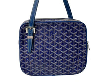 Load image into Gallery viewer, GOYARD ゴヤール ヨナMM ハンドバッグ ヘリンボーン柄 マーカージュ ブルー イエロー PVC レザー シルバー金具 美品 中古 4c072974
