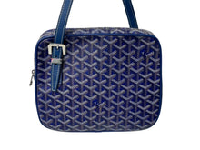Load image into Gallery viewer, GOYARD ゴヤール ヨナMM ハンドバッグ ヘリンボーン柄 マーカージュ ブルー イエロー PVC レザー シルバー金具 美品 中古 4c072974