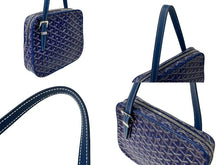 Load image into Gallery viewer, GOYARD ゴヤール ヨナMM ハンドバッグ ヘリンボーン柄 マーカージュ ブルー イエロー PVC レザー シルバー金具 美品 中古 4c072974