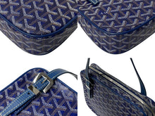 Load image into Gallery viewer, GOYARD ゴヤール ヨナMM ハンドバッグ ヘリンボーン柄 マーカージュ ブルー イエロー PVC レザー シルバー金具 美品 中古 4c072974