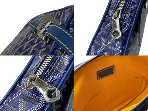 GOYARD ゴヤール ヨナMM ハンドバッグ ヘリンボーン柄 マーカージュ ブルー イエロー PVC レザー シルバー金具 美品 中古 4c072974