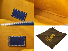 Load image into Gallery viewer, GOYARD ゴヤール ヨナMM ハンドバッグ ヘリンボーン柄 マーカージュ ブルー イエロー PVC レザー シルバー金具 美品 中古 4c072974
