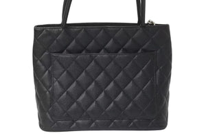 CHANEL シャネル 復刻トート ハンドバッグ ココマーク 6番台 キャビアスキン ブラック キルティング シルバー金具 美品 中古 4c072986