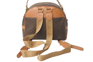 CELINE セリーヌ マカダム リュックサック バックパック MC1066 イタリア製 PVC レザー ブラウン ゴールド金具 美品 中古 4c072990